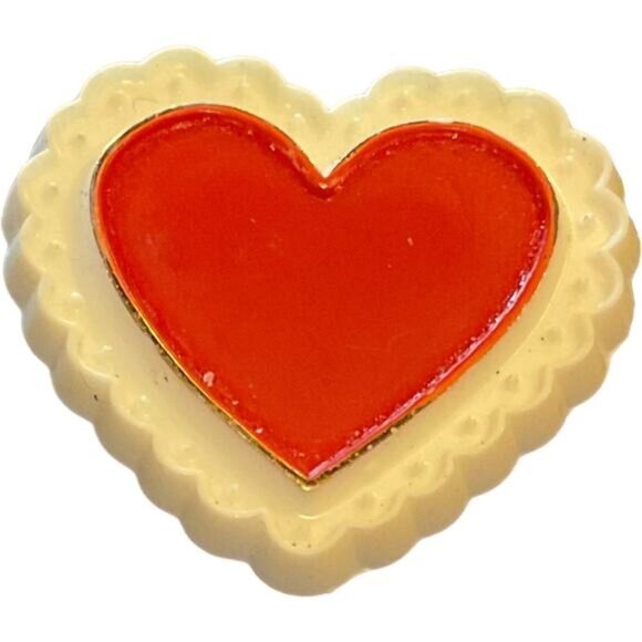 Vintage Hallmark Cards Inc. Red & Cream Heart-Shaped Pin Brooch Resin - Picture 1 of 5
